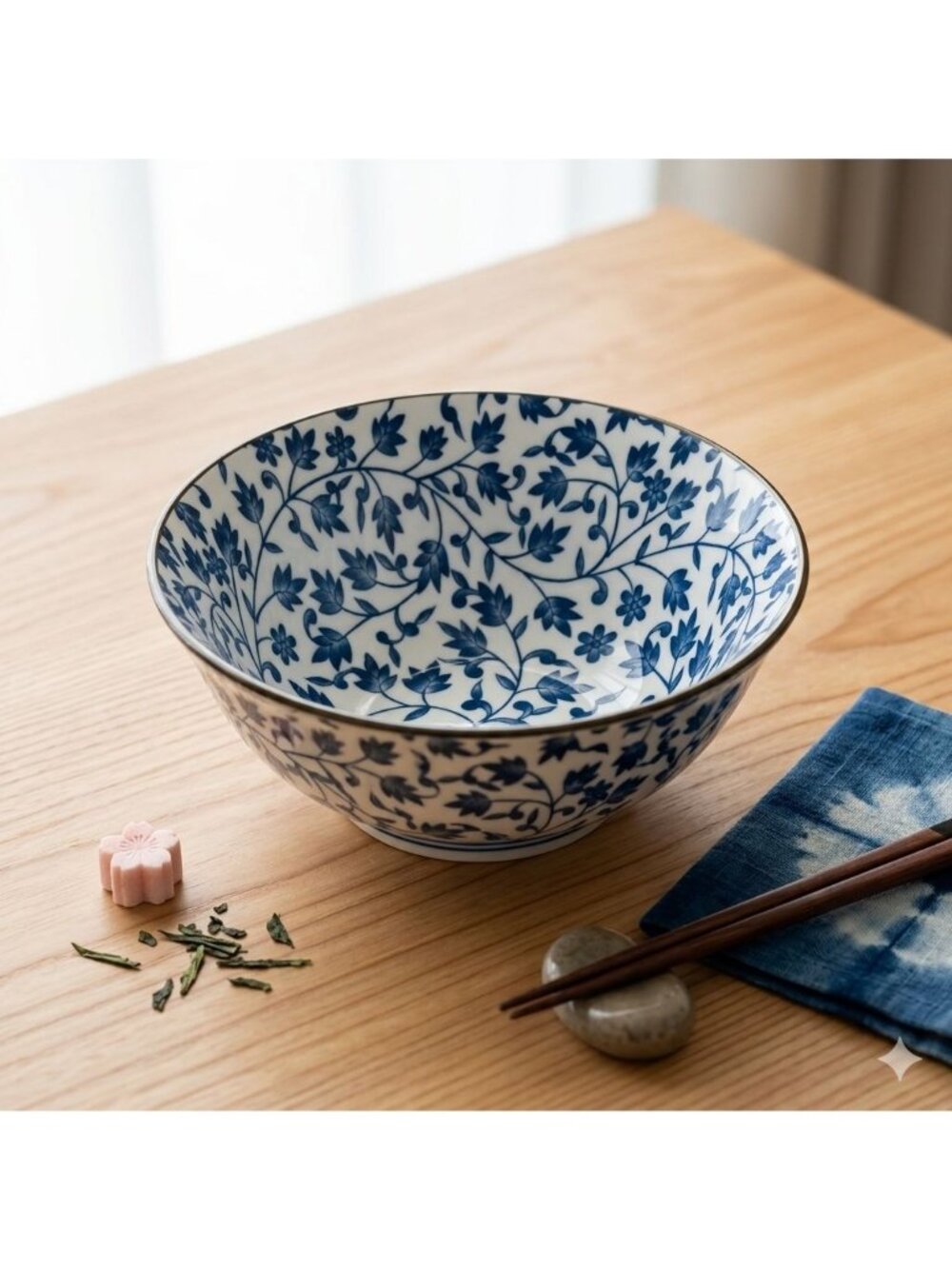 Japanese Arita Blue and White Hana Karakusa Porcelain Soup Bowl